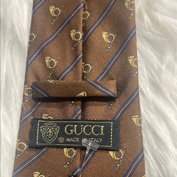 Gucci Hunting Horns Brown Patterned Men's Tie 3.5” W Stripe - Picture 6 of 12